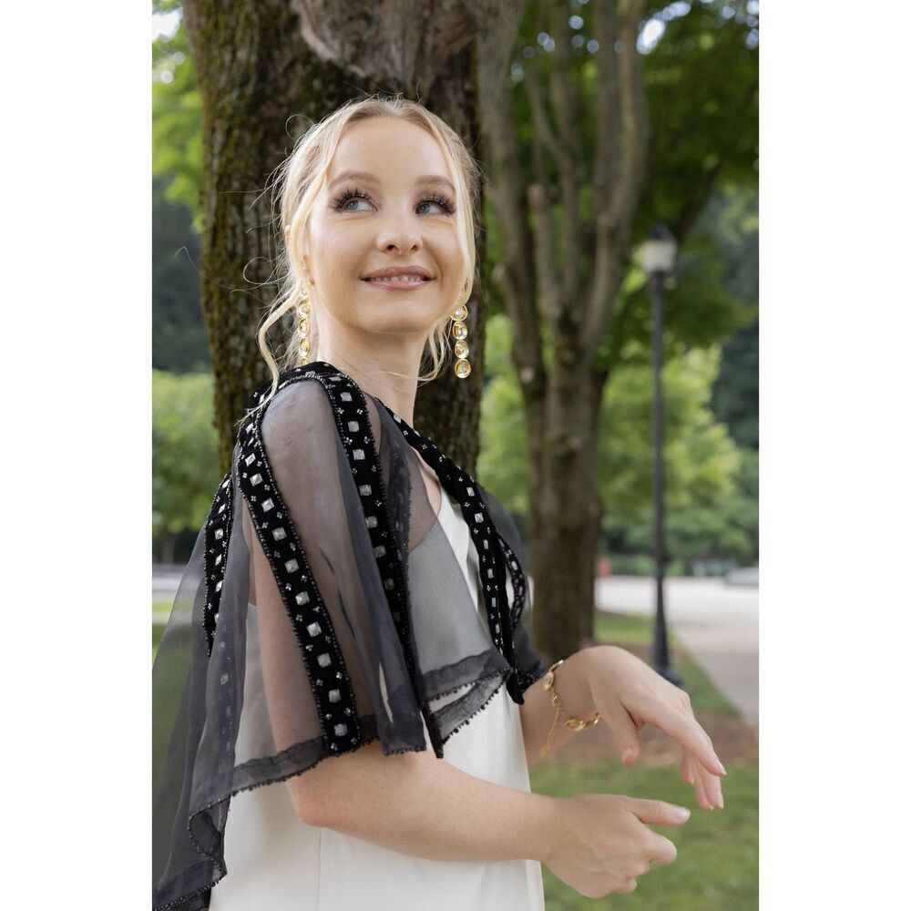 New $290 Saachi Shear Embellished Velvet Beaded Caplet